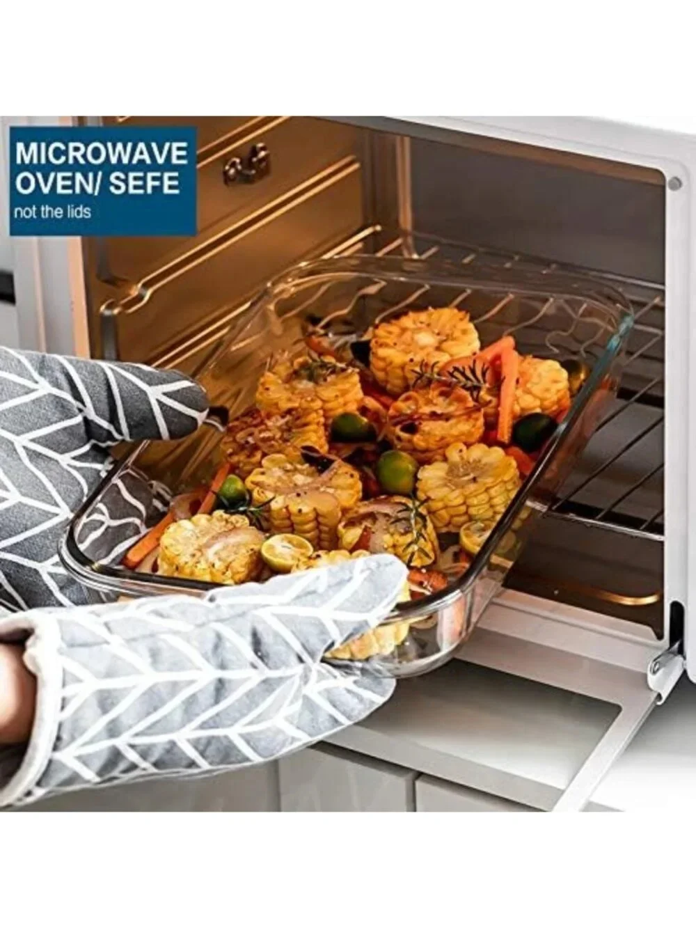 8-Piece Rectangular Glass Bakeware Set with Lids - Ideal for Lasagna, Cooking